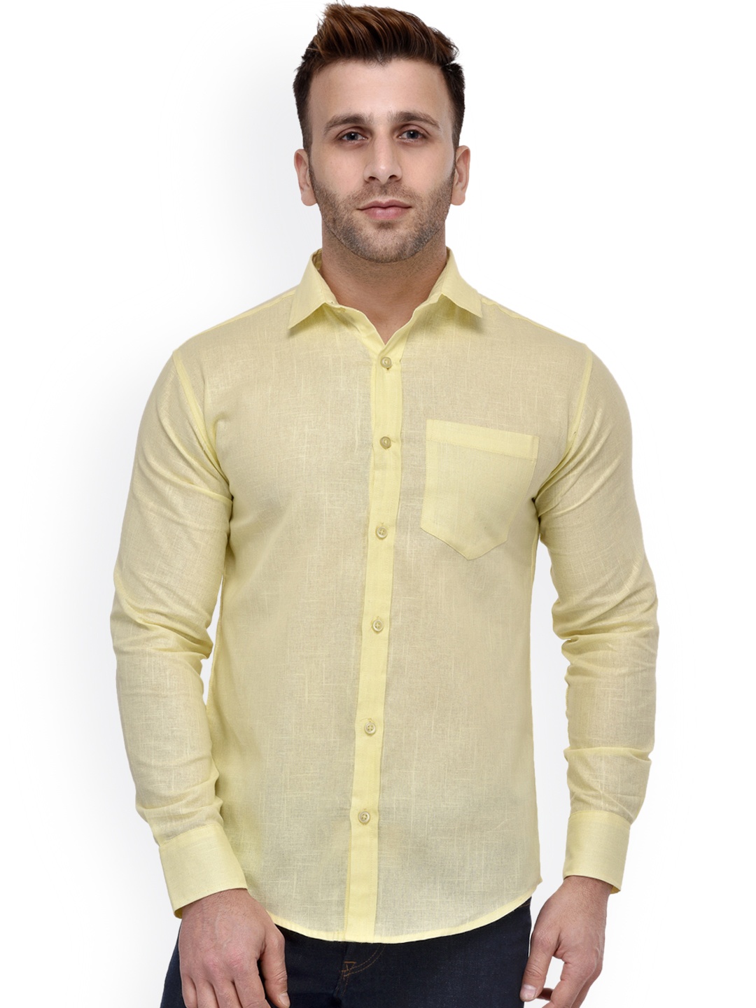 

Hangup Men Yellow Regular Fit Solid Casual Shirt
