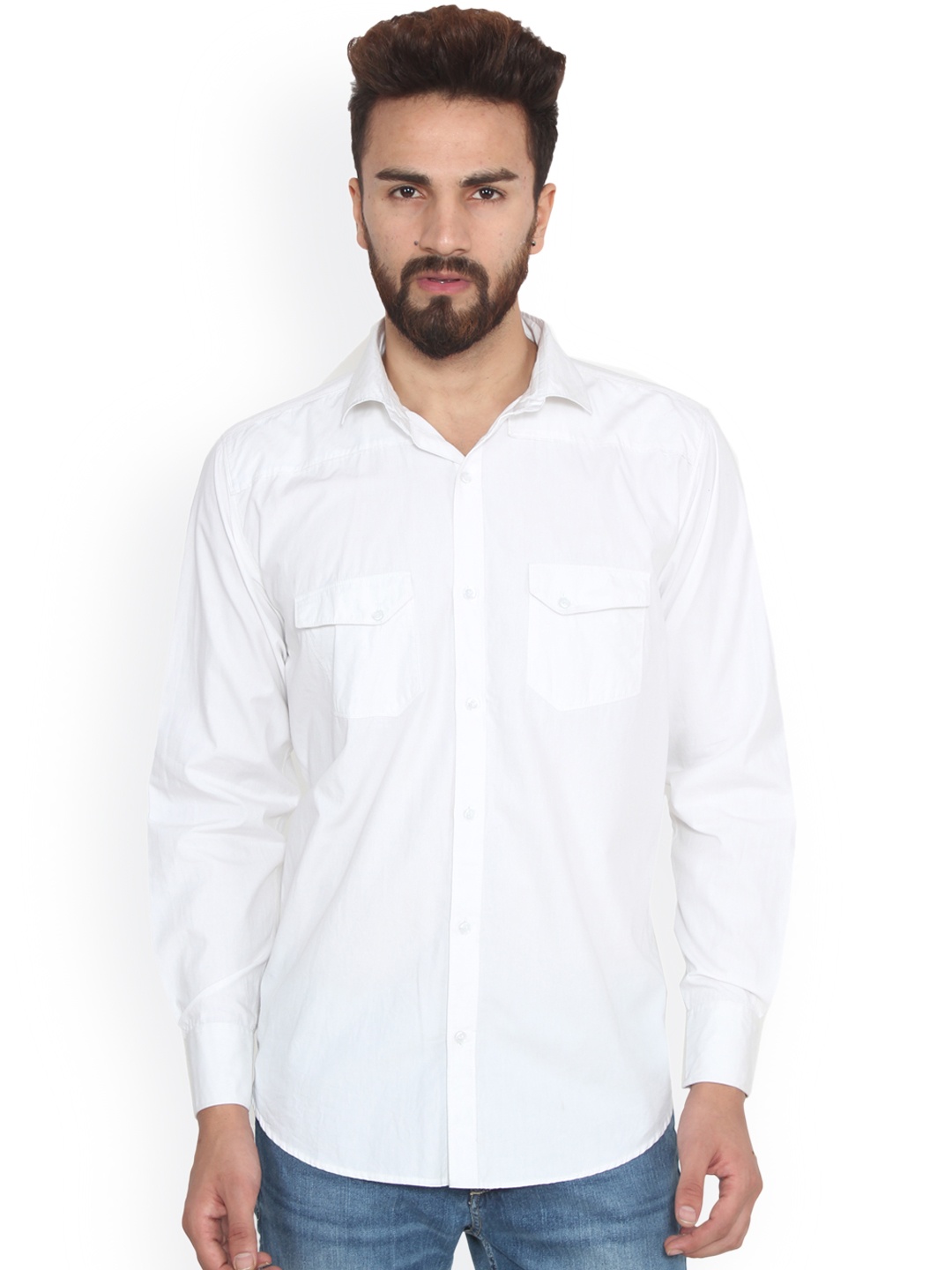 

Hangup Men White Regular Fit Solid Casual Shirt