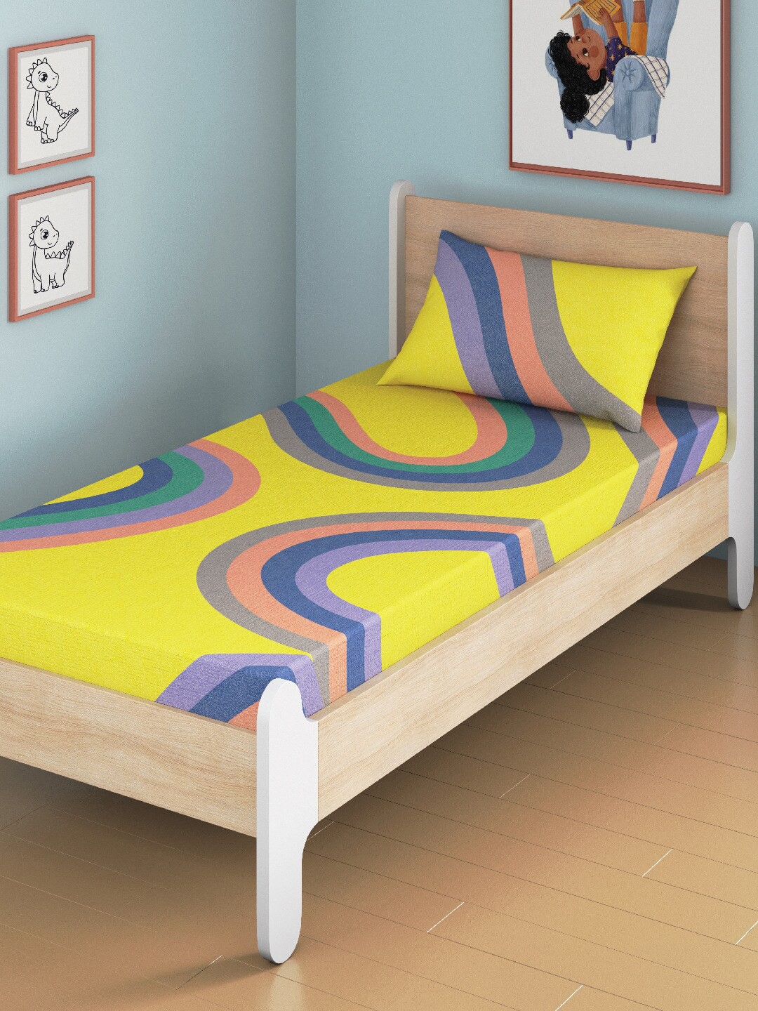 

Smartsters Winding Roads Yellow & Blue 180 TC Fitted Cotton Single Bedsheet
