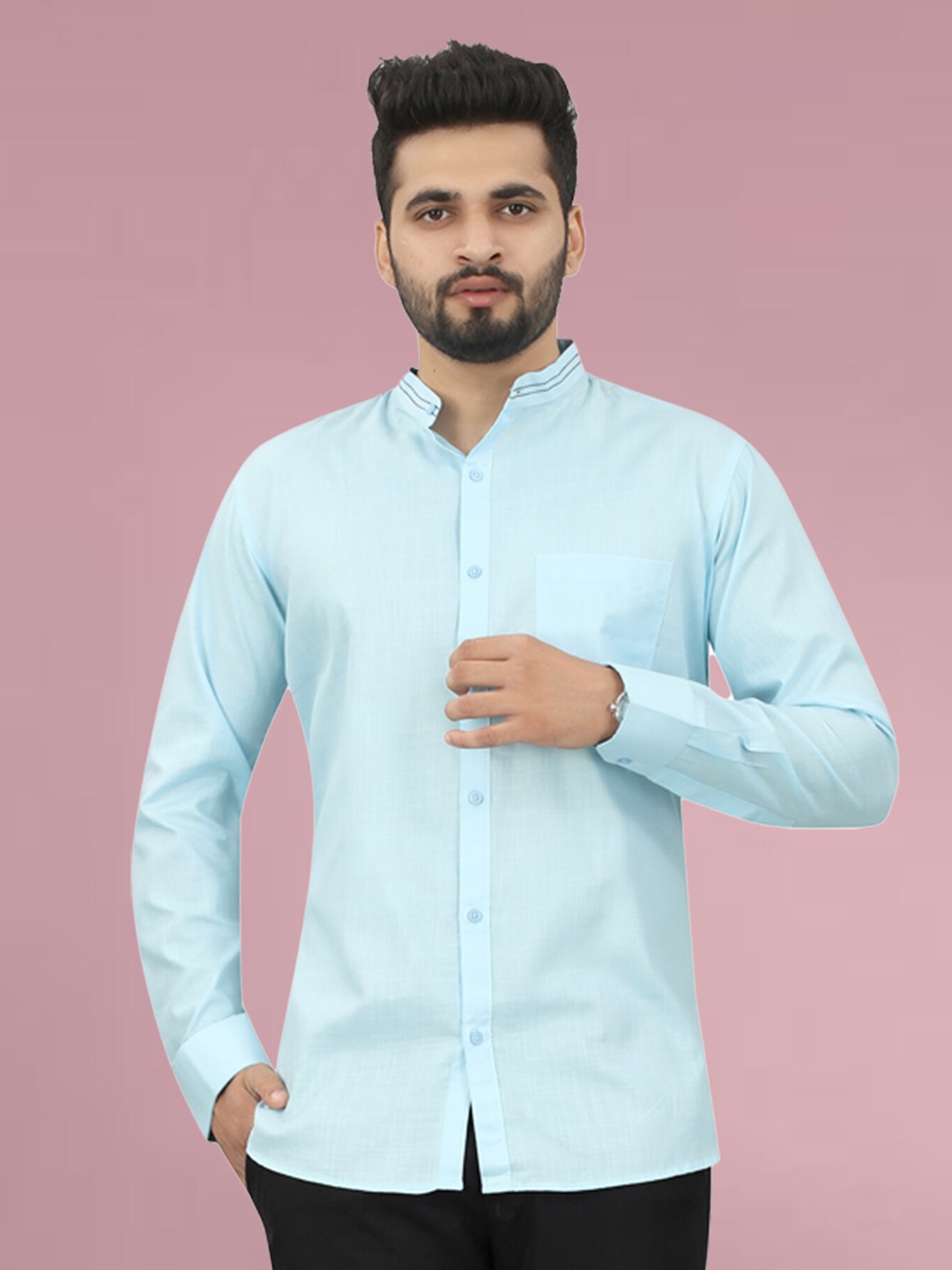 

N N ENTERPRISE Mandarin Collar India Slim Fit Opaque Casual Shirt, Blue