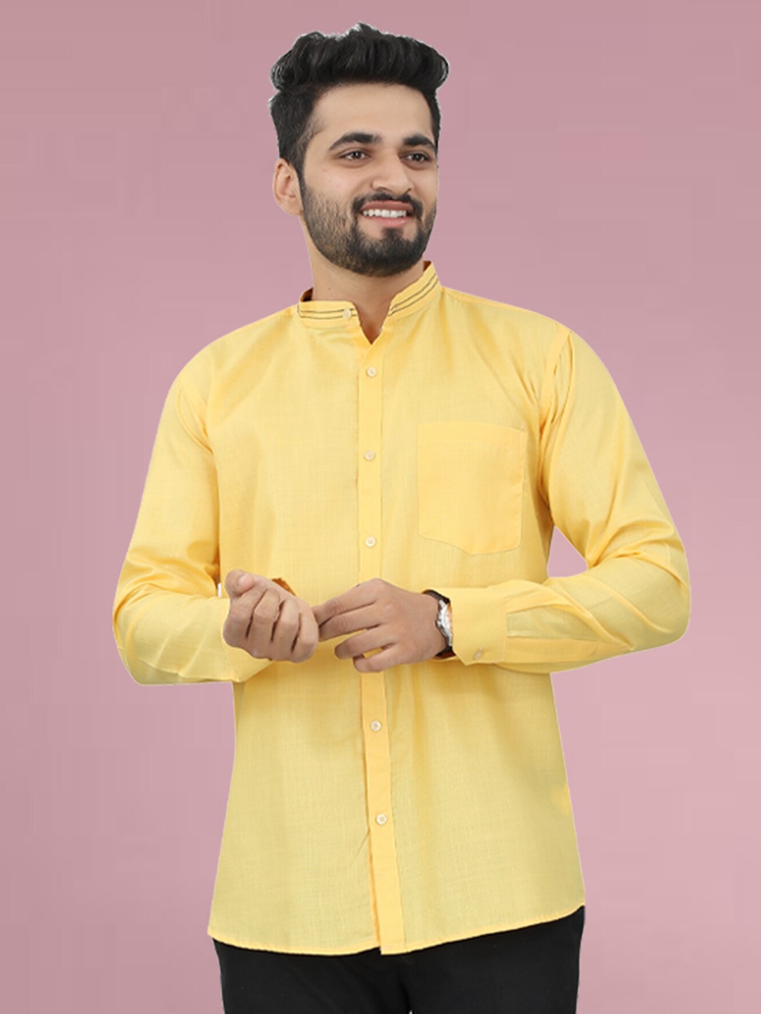 

N N ENTERPRISE Mandarin Collar India Slim Fit Opaque Casual Shirt, Yellow