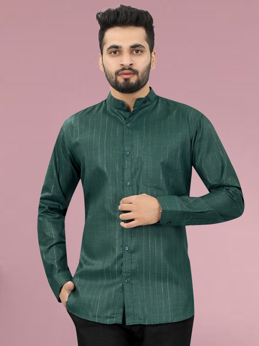 

N N ENTERPRISE Mandarin Collar India Slim Fit Opaque Casual Shirt, Green