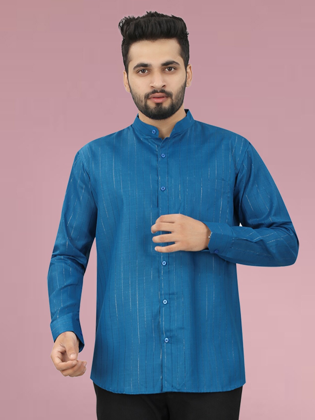 

N N ENTERPRISE Mandarin Collar India Slim Fit Opaque Casual Shirt, Blue