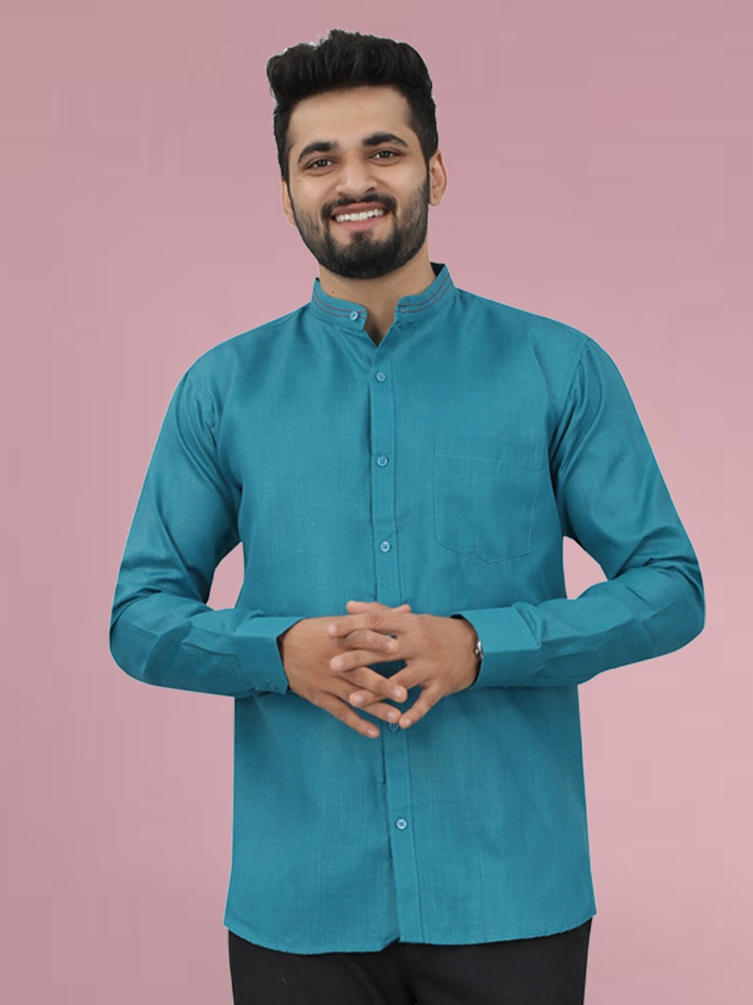 

N N ENTERPRISE Mandarin Collar India Slim Fit Opaque Casual Shirt, Turquoise blue