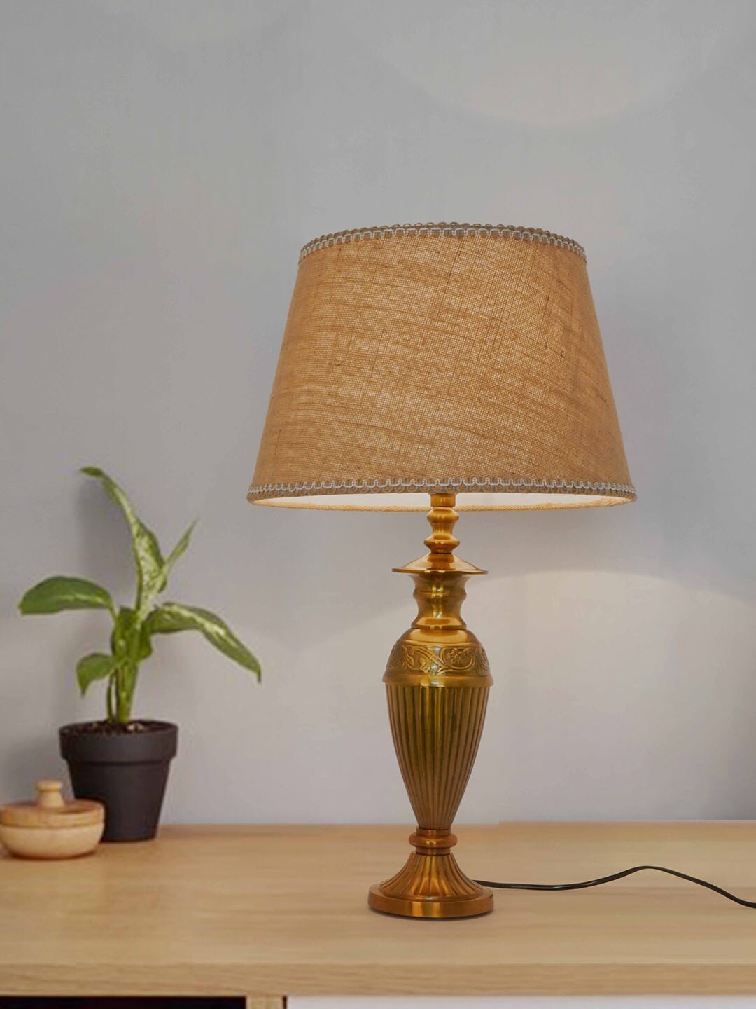 

Fos Lighting Brown Vintage-Styled Textured Aluminium Table Lamp, Beige