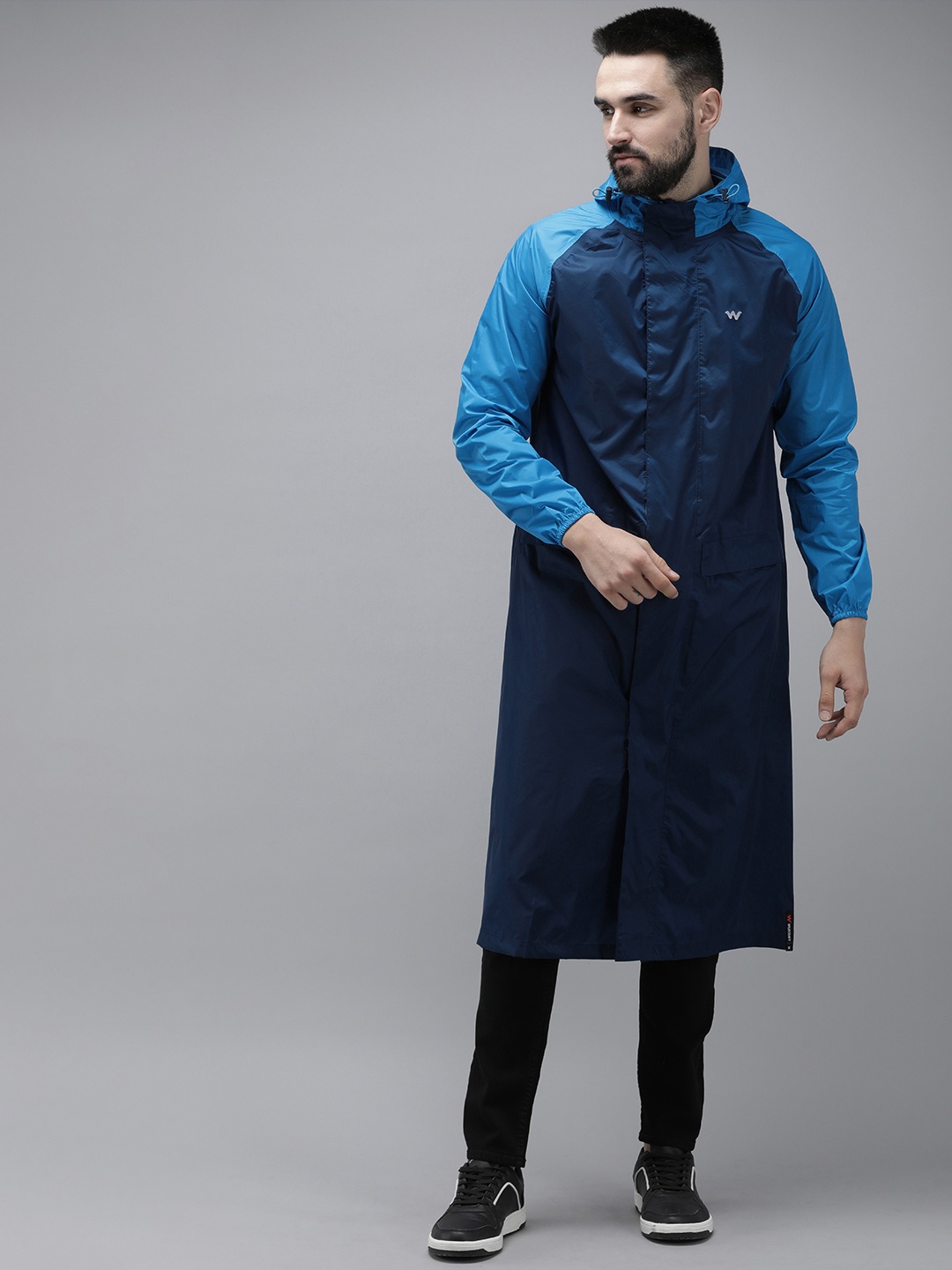 

Wildcraft Hooded Waterproof Breathable Longline Rain Jacket, Navy blue