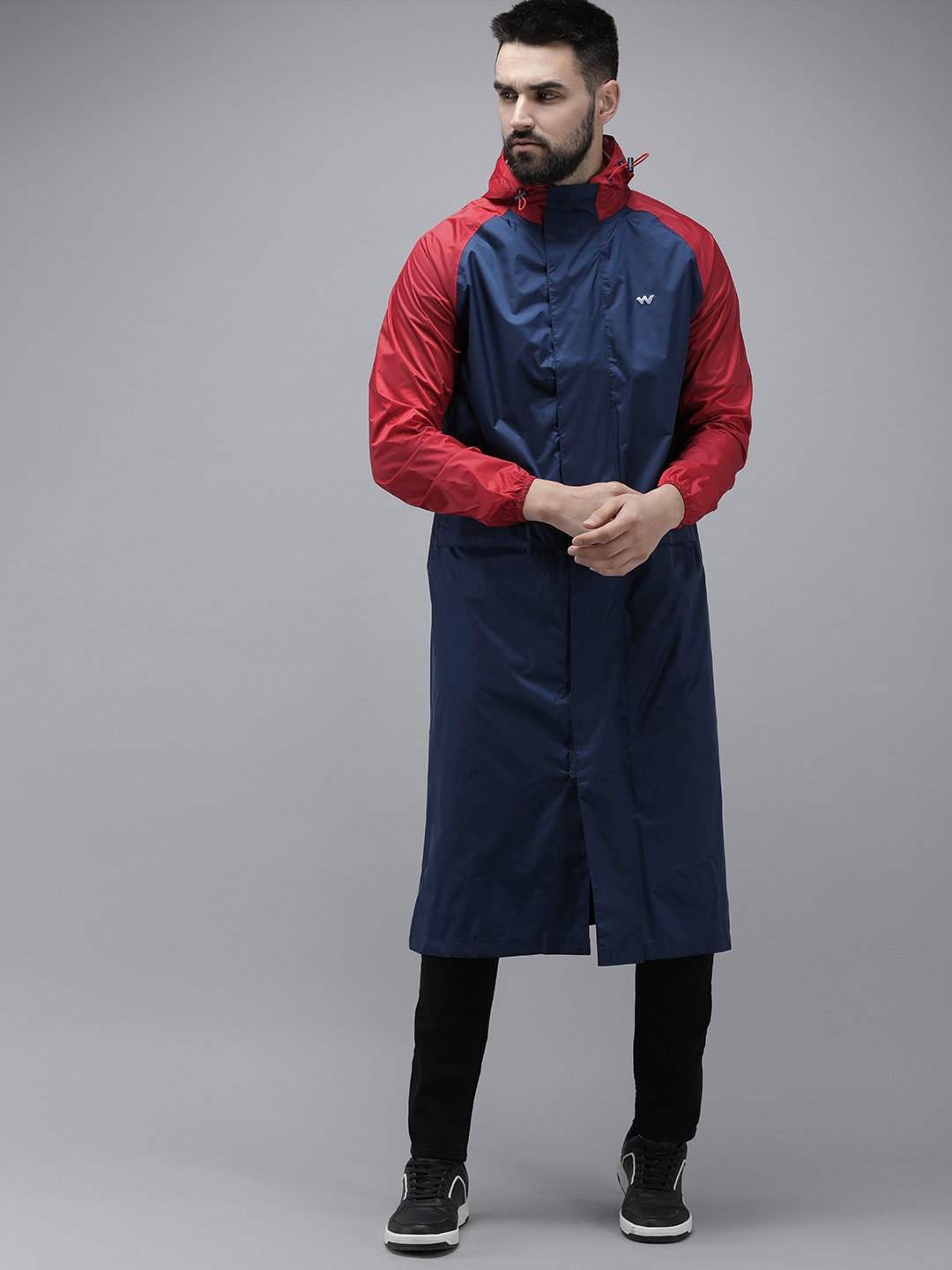 

Wildcraft Hooded Waterproof Breathable Longline Rain Jacket, Navy blue