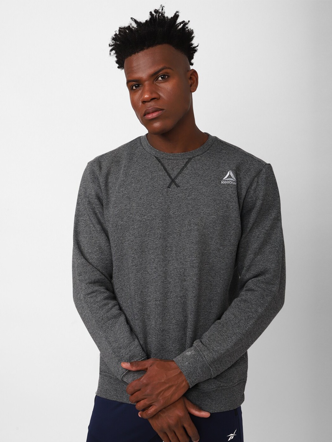

Reebok Men Logo Embroidered Workout Pullover Sweatshirt, Grey