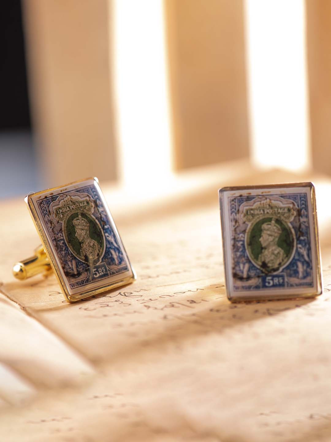 

The Tie Hub George VI Indian Stamp printed Cufflink, Gold