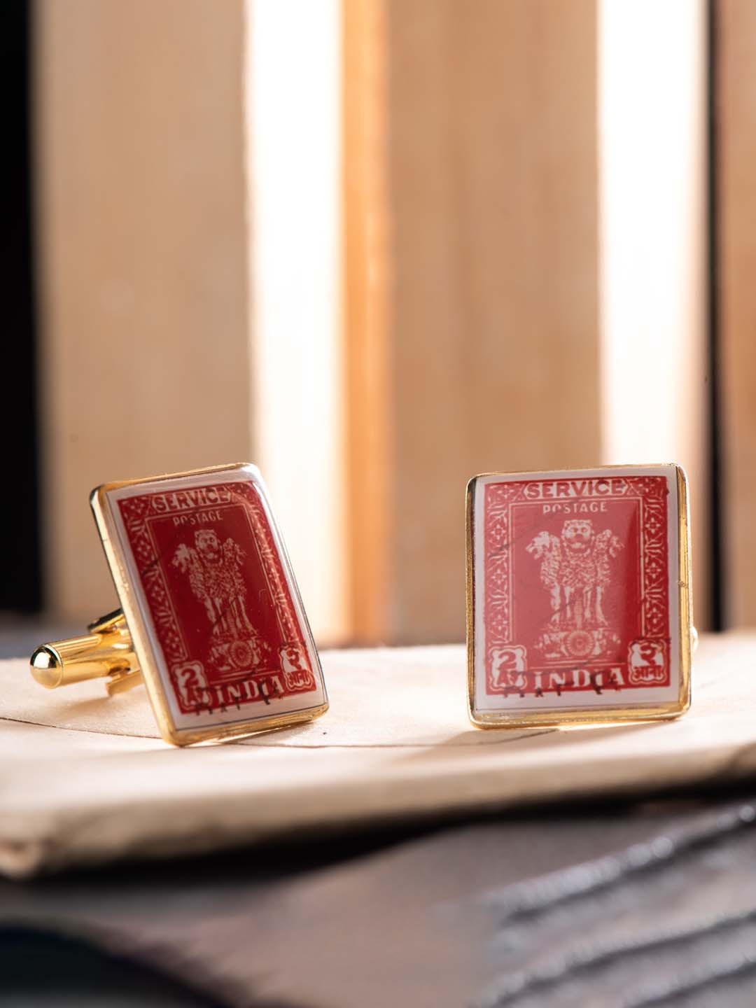 

The Tie Hub Gold-Toned Indian Post Service printed stamp style Cufflink