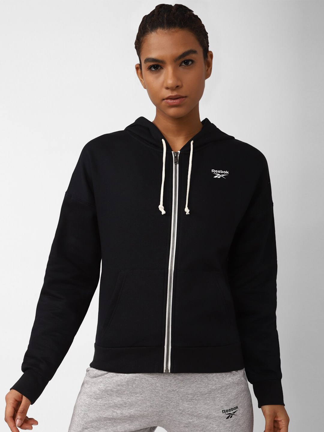 

Reebok Women Training Essentials Full Zip Hooded Sweatshirt, Black