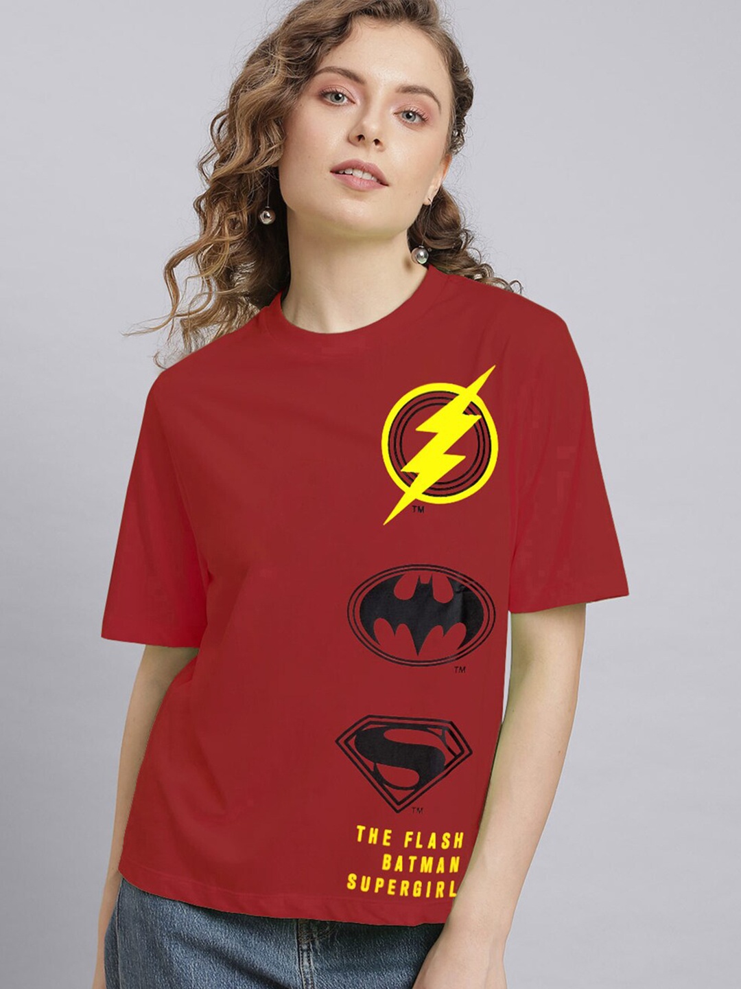 

Free Authority Justice League Printed Cotton Oversized T-Shirt, Red