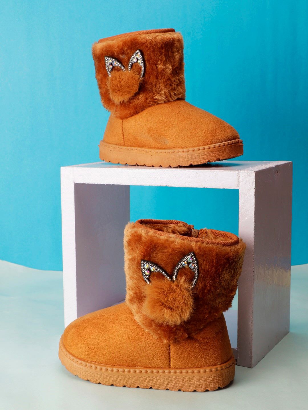 

PASSION PETALS Girls Colourblocked Suede Winter Boots, Brown