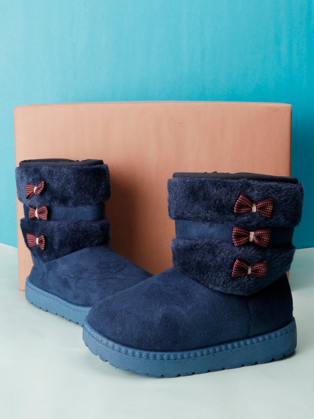 

PASSION PETALS Girls Printed Suede Winter Boots, Blue