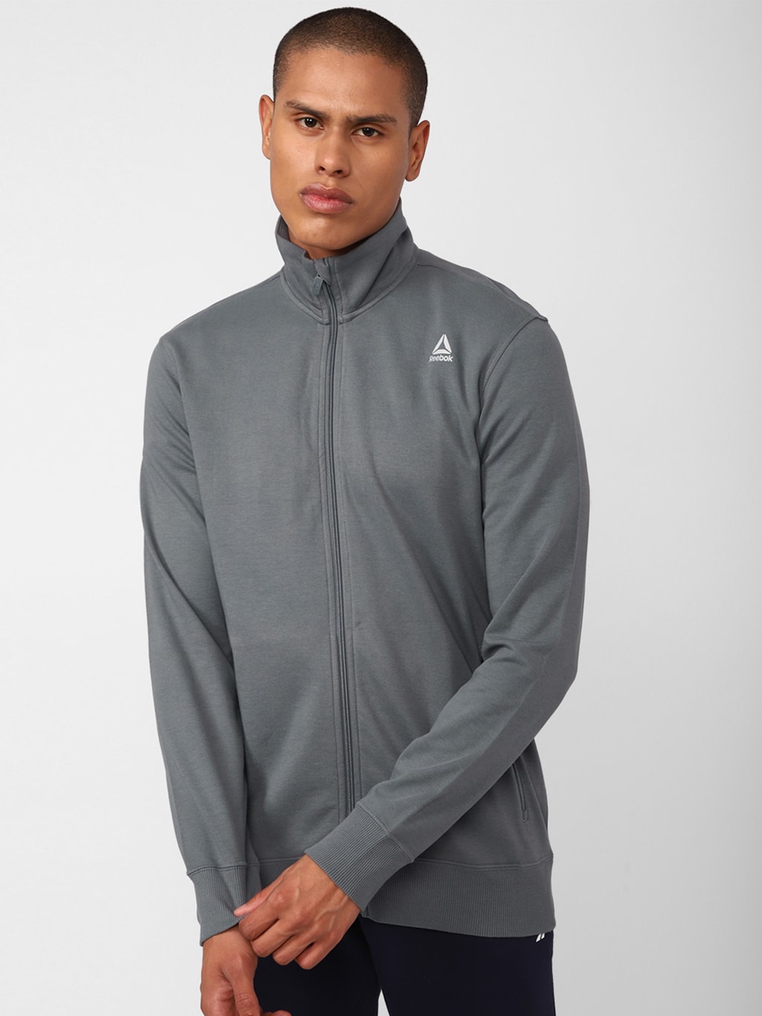 

Reebok Men Logo Printed Sporty Jacket, Grey