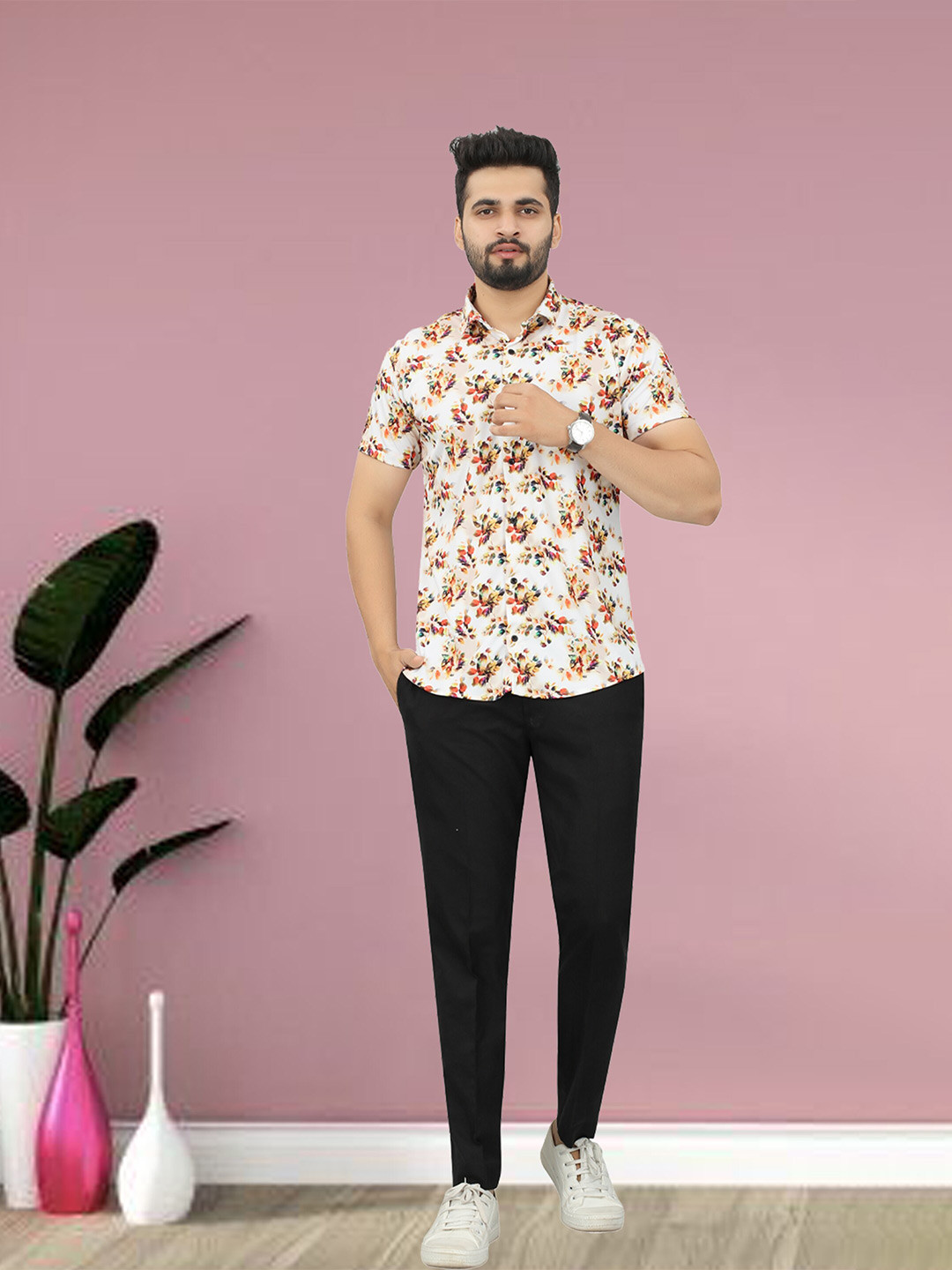 

N N ENTERPRISE Floral Printed India Slim Fit Opaque Casual Shirt, White