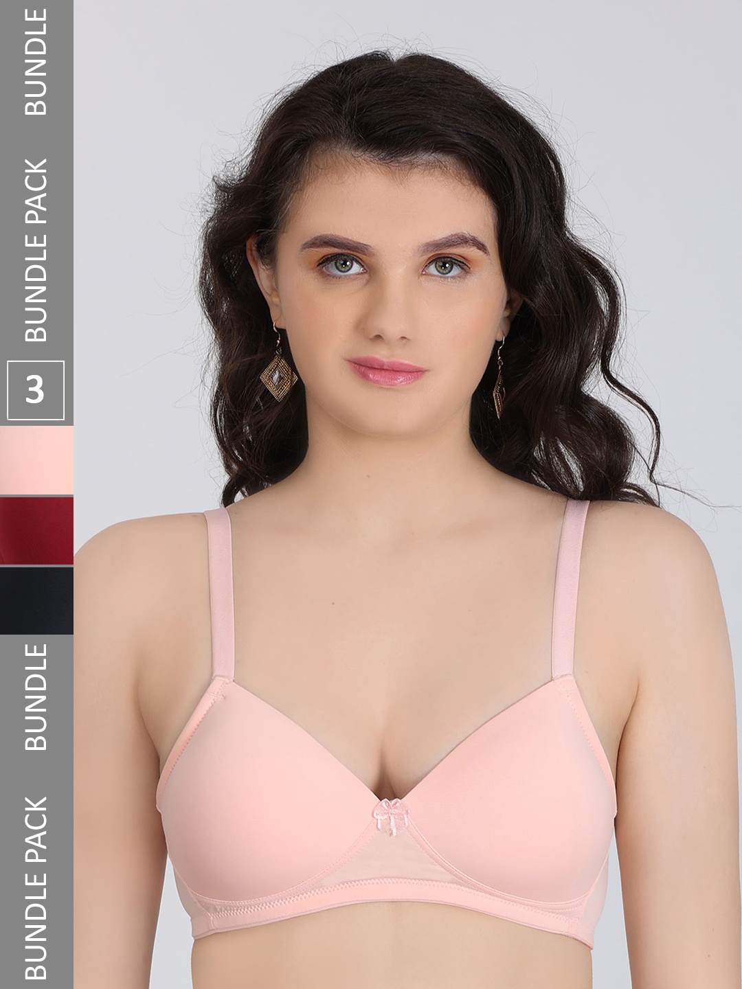 

FIMS Pack Of 3 Non-Wired Half Coverage Seamless Everyday Bra With All Day Comfort, Beige