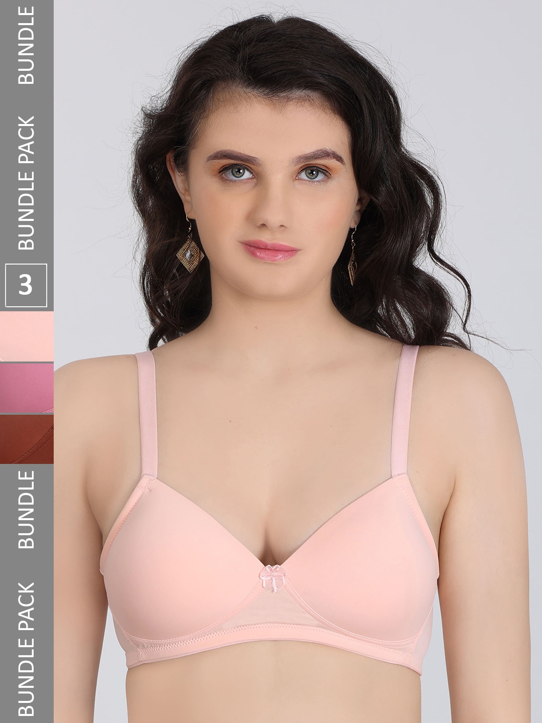 

Innocence Pack Of 3 Half Coverage Seamless Lightly Padded Everyday Bras All Day Comfort, Pink
