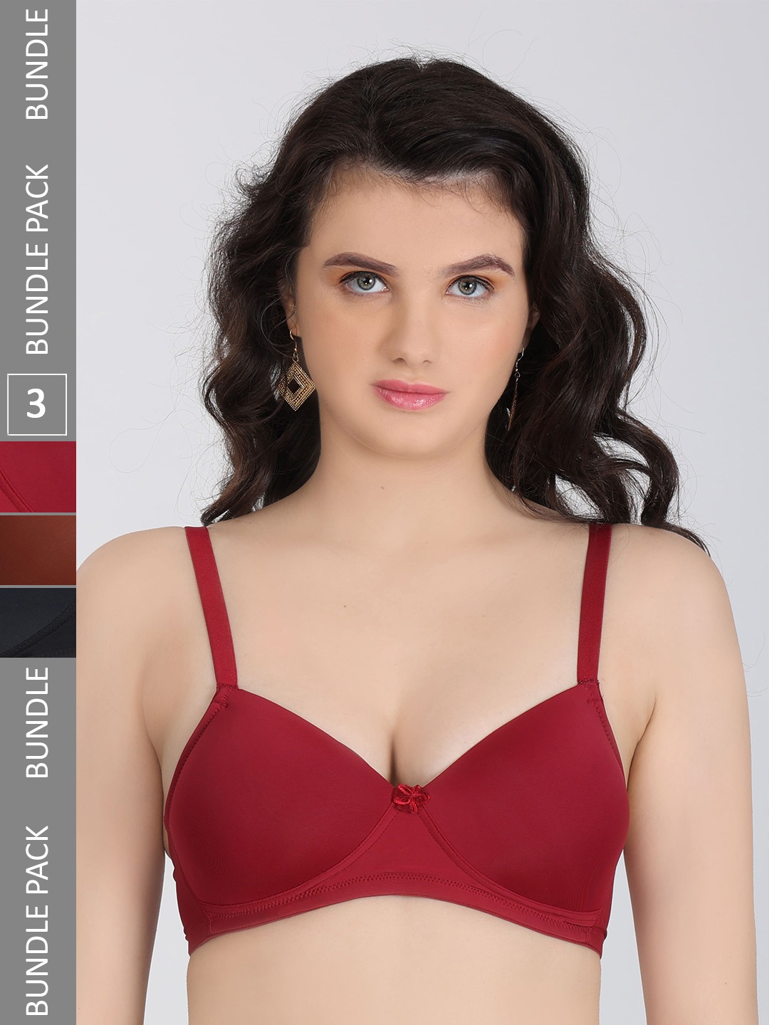 

Innocence Pack Of 3 Half Coverage Seamless Lightly Padded Everyday Bras All Day Comfort, Red