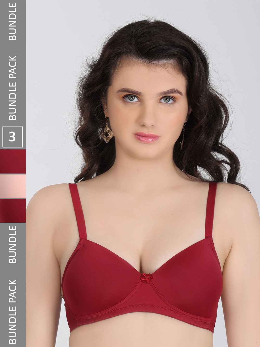 

Innocence Pack Of 3 Half Coverage Seamless Lightly Padded Everyday Bras All Day Comfort, Maroon