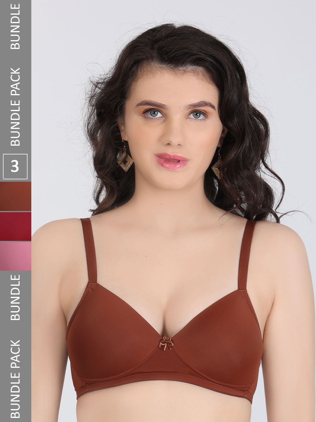 

Innocence Pack Of 3 Half Coverage Seamless Lightly Padded Everyday Bras All Day Comfort, Maroon