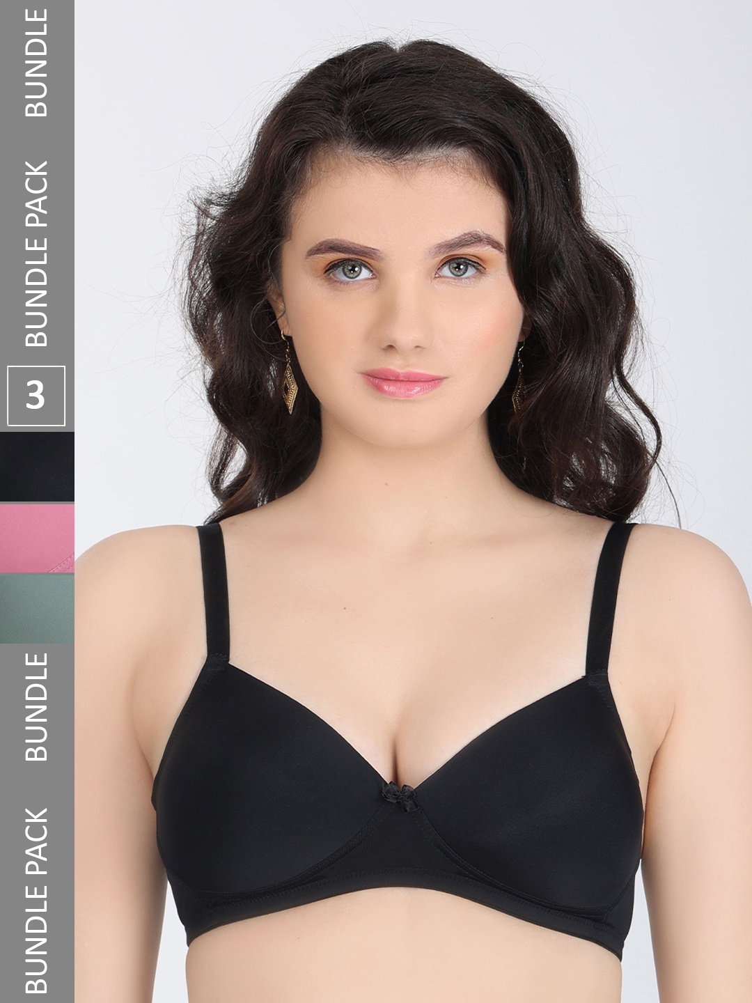 

Innocence Pack Of 3 Half Coverage Seamless Lightly Padded Everyday Bras All Day Comfort, Black