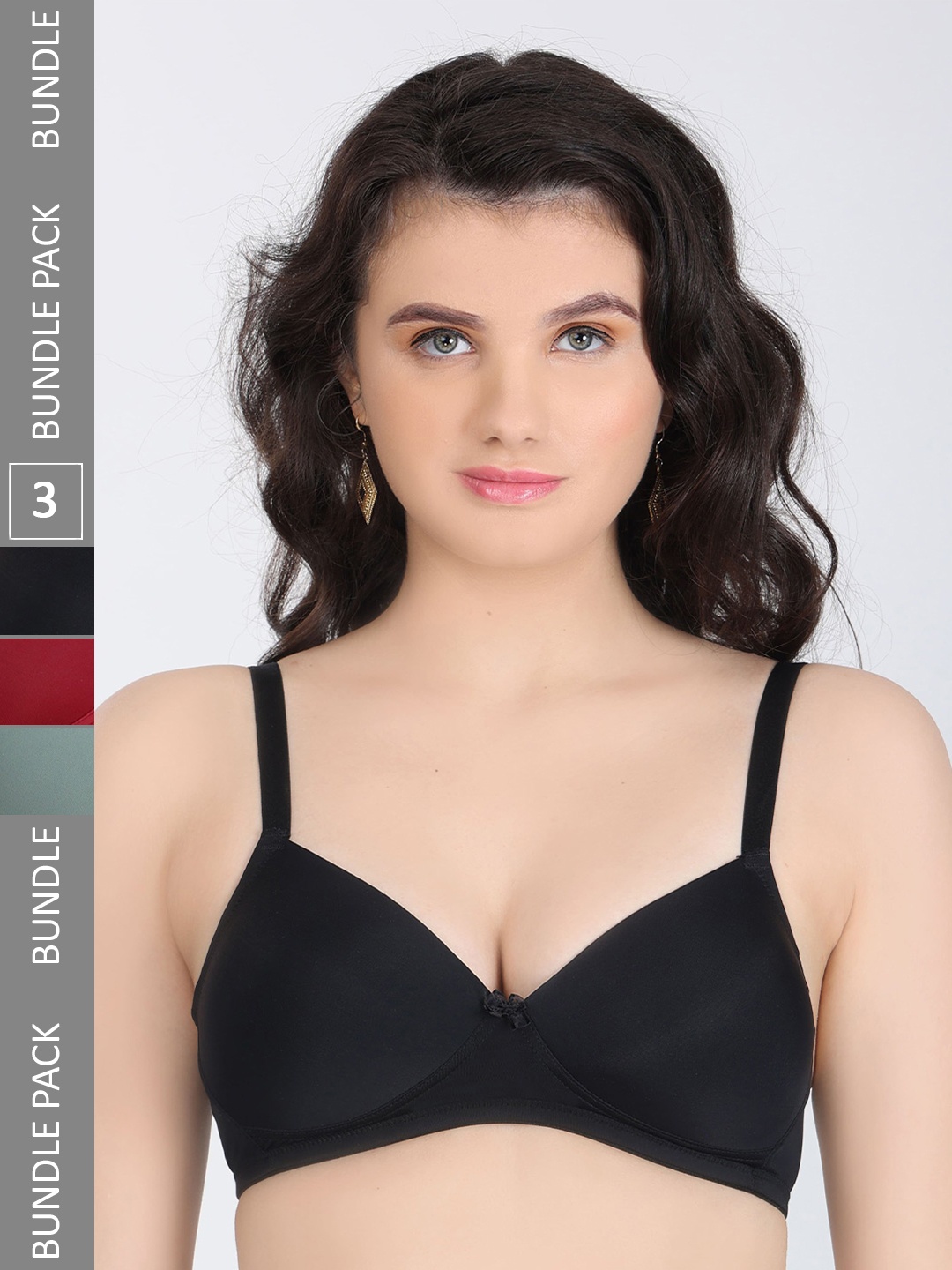 

Innocence Pack Of 3 Half Coverage Seamless Lightly Padded Everyday Bras All Day Comfort, Black