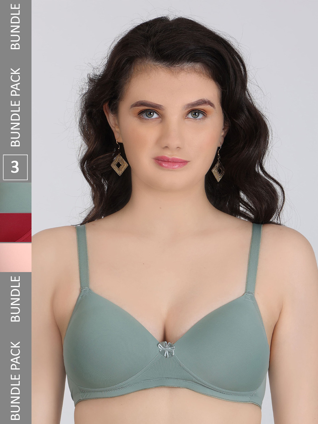 

Innocence Pack Of 3 Half Coverage Seamless Lightly Padded Everyday Bras All Day Comfort, Maroon