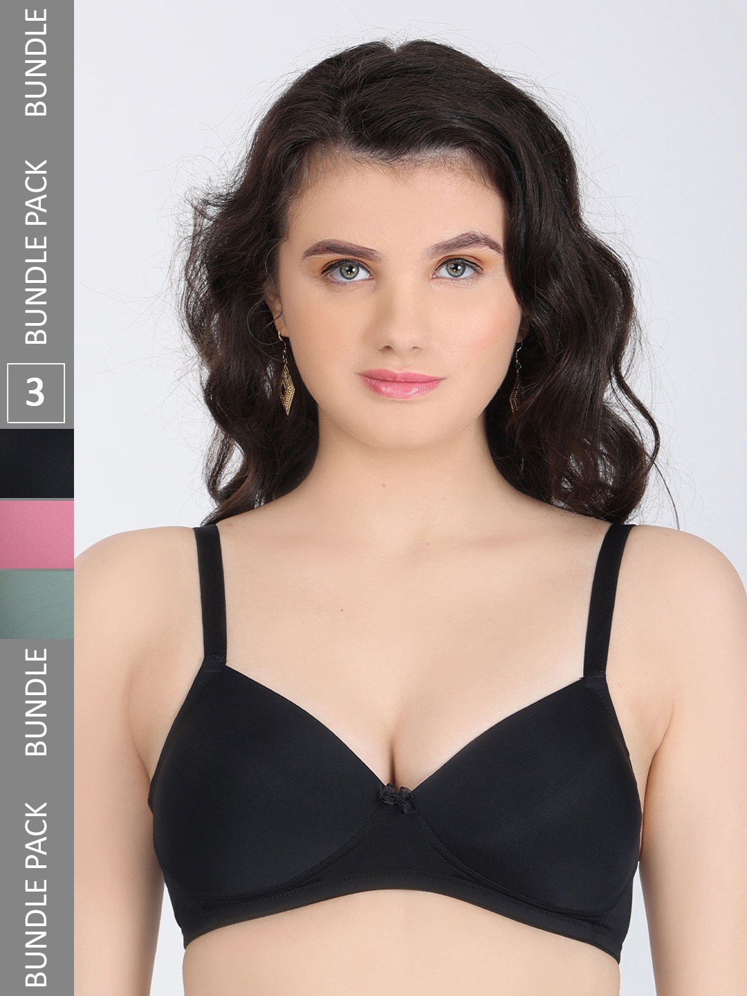 

Innocence Pack Of 3 Half Coverage Lightly Padded Everyday Bra All Day Comfort, Black