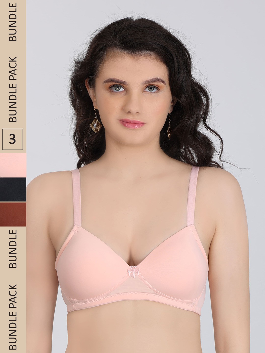 

Innocence Pack Of 3 Half Coverage Lightly Padded Everyday Bra All Day Comfort, Pink