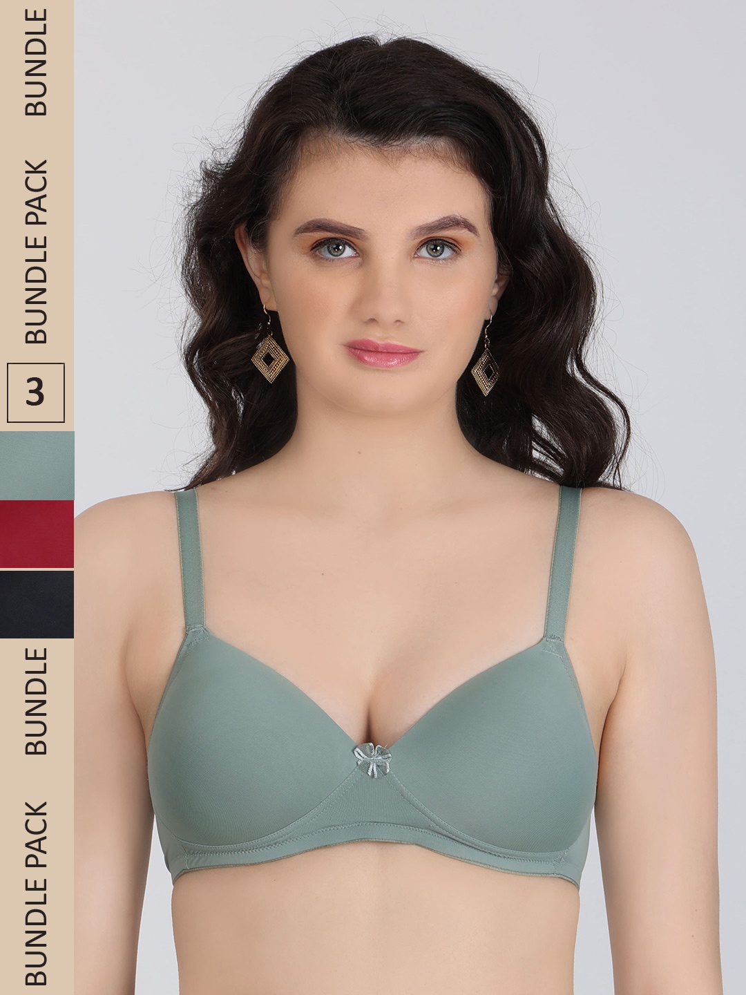 

Innocence Pack Of 3 Half Coverage Lightly Padded Everyday Bra All Day Comfort, Green
