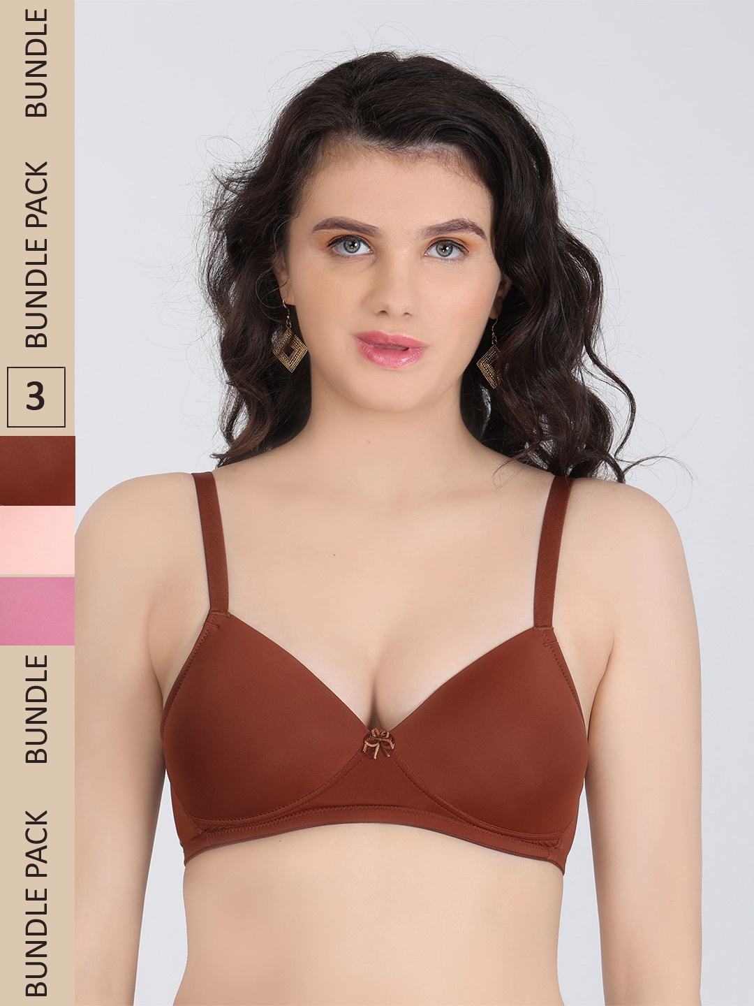 

Innocence Pack Of 3 Half Coverage Lightly Padded Everyday Bra All Day Comfort, Beige