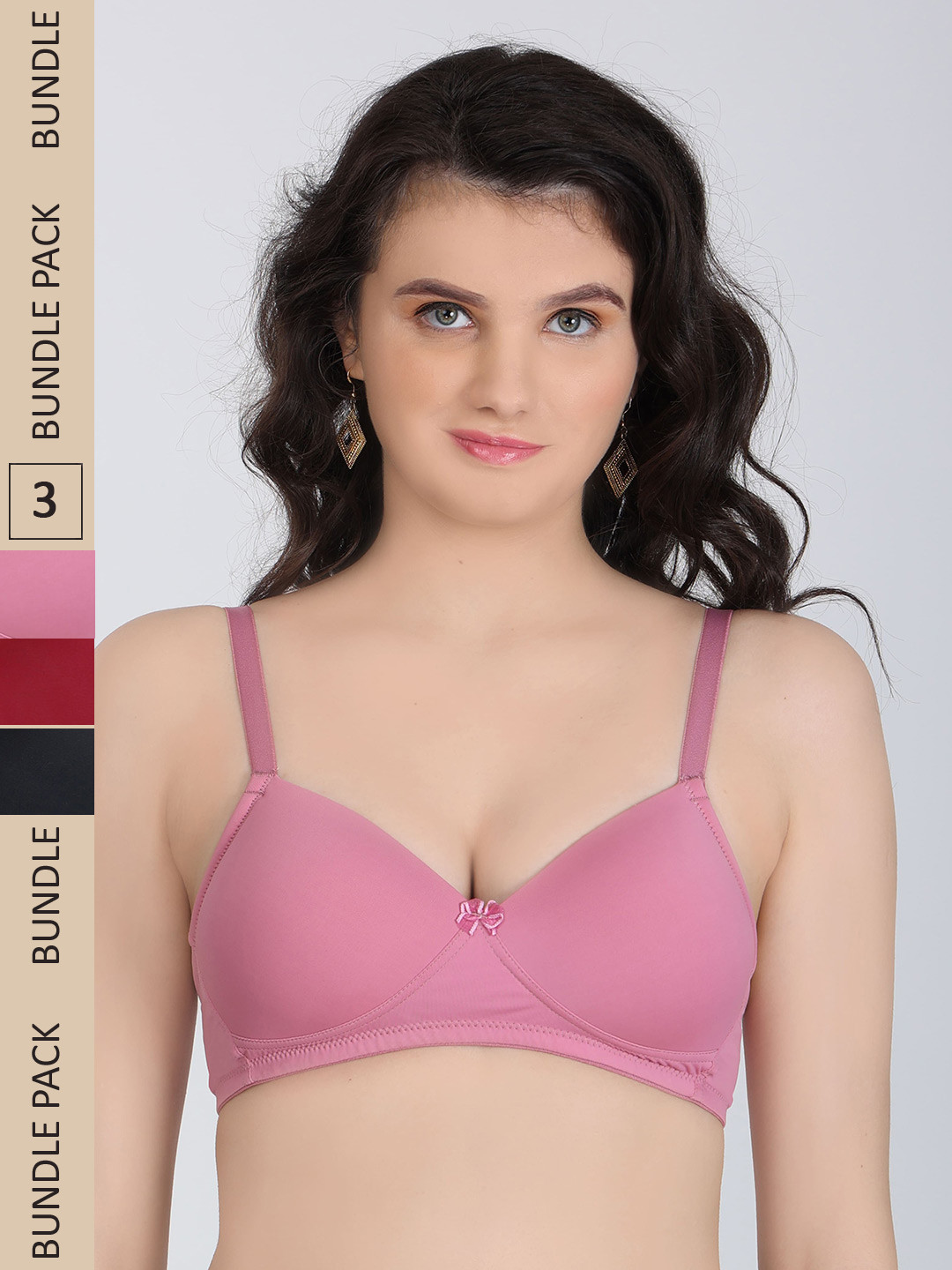 

Innocence Pack Of 3 Half Coverage Lightly Padded Everyday Bra All Day Comfort, Pink