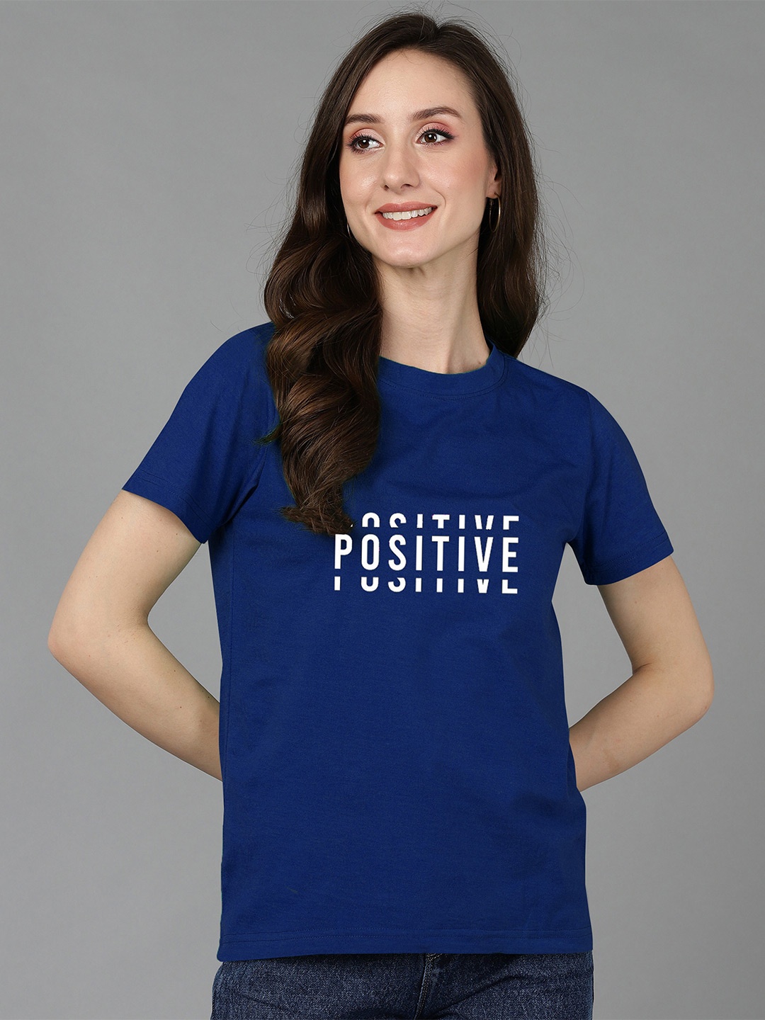 Adyavastram Typography Printed Cotton T-Shirt, Blue