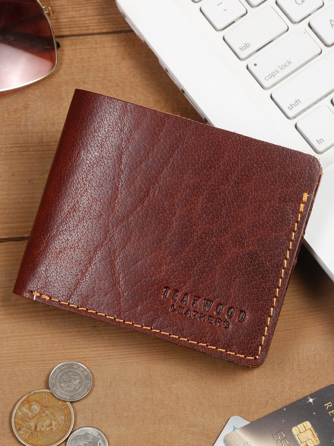 

Teakwood Leathers Men Textured RFID Leather Two Fold Wallet, Brown