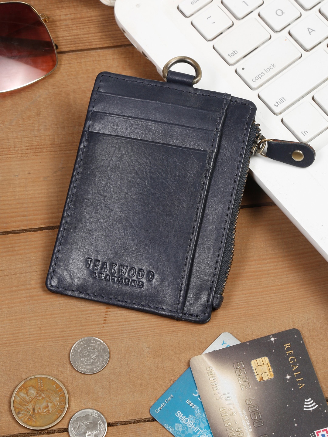 

Teakwood Leathers Unisex Textured RFID Leather Card Holder, Blue