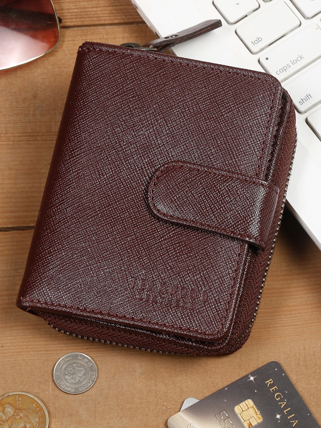 

Teakwood Leathers Men Textured RFID Leather Two Fold Wallet, Maroon