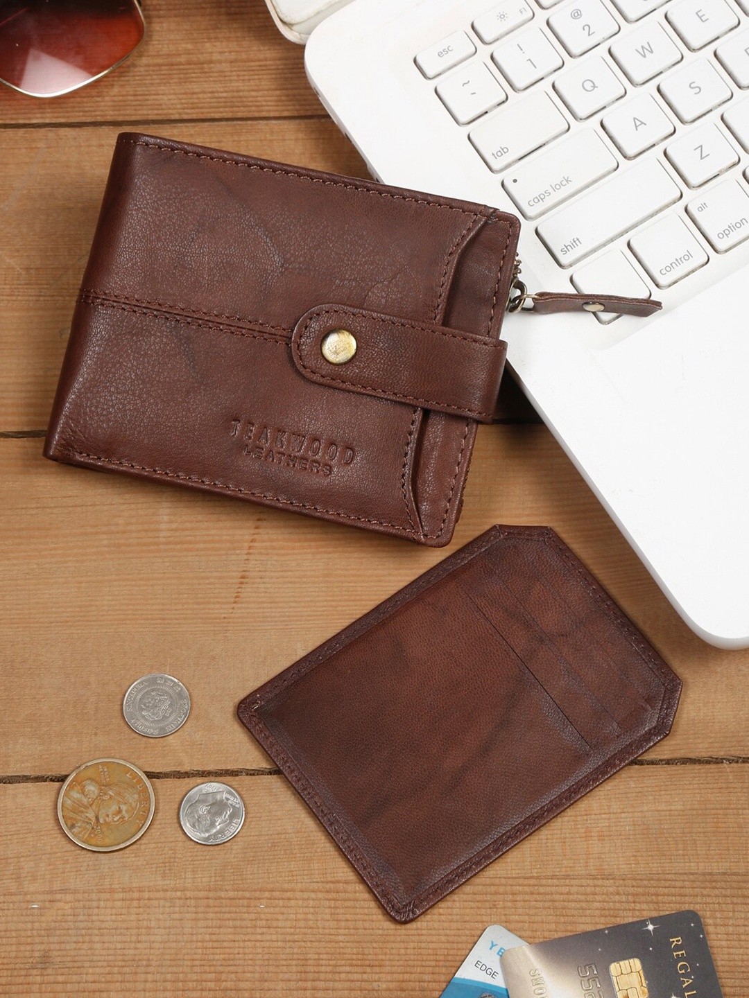 

Teakwood Leathers Men Textured RFID Leather Two Fold Wallet, Brown