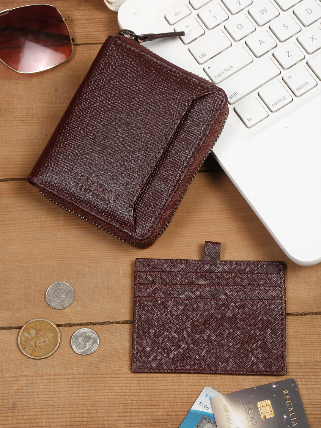 

Teakwood Leathers Men Textured RFID Leather Zip Around Wallet, Maroon