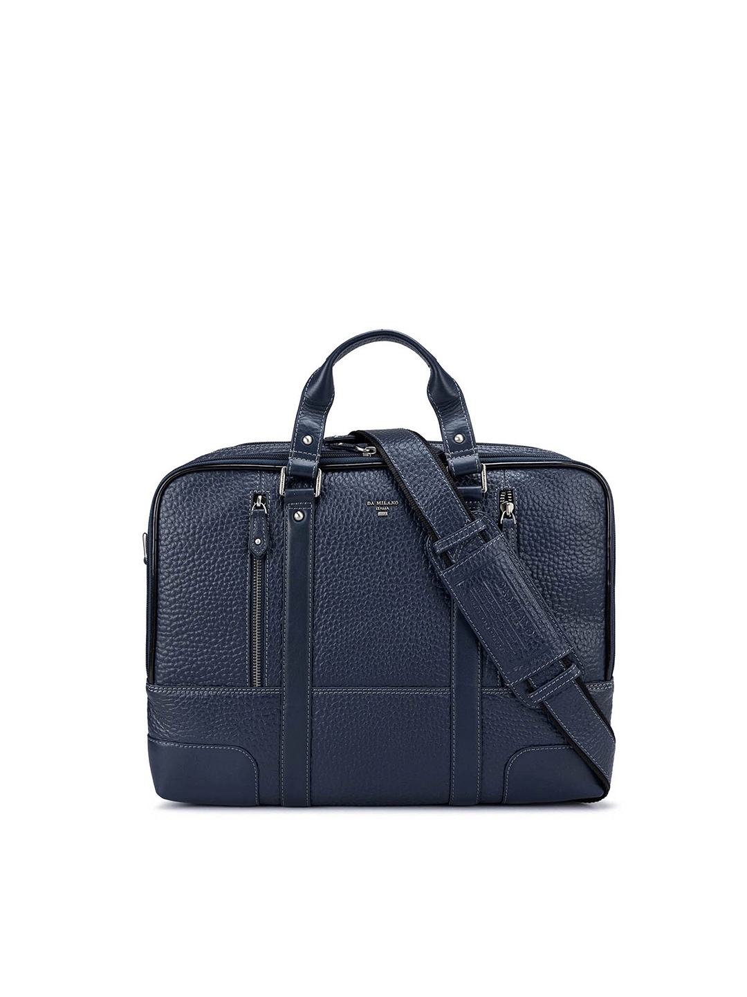 

Da Milano Unisex Textured Leather Laptop Bag, Navy blue