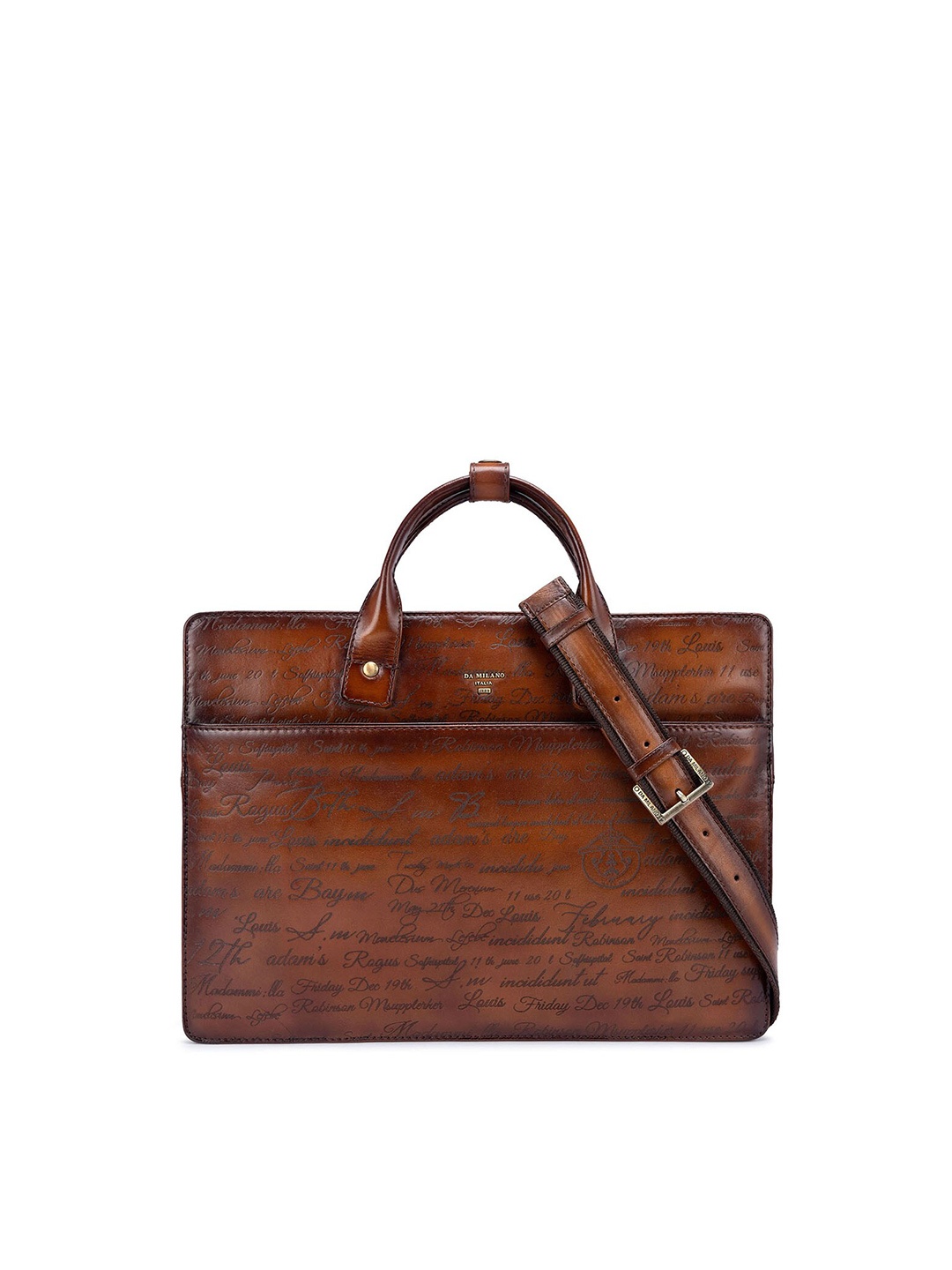 

Da Milano Unisex Textured Leather Laptop Bag, Brown