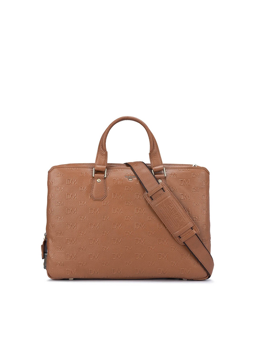 

Da Milano Unisex Textured Leather Laptop Bag, Brown