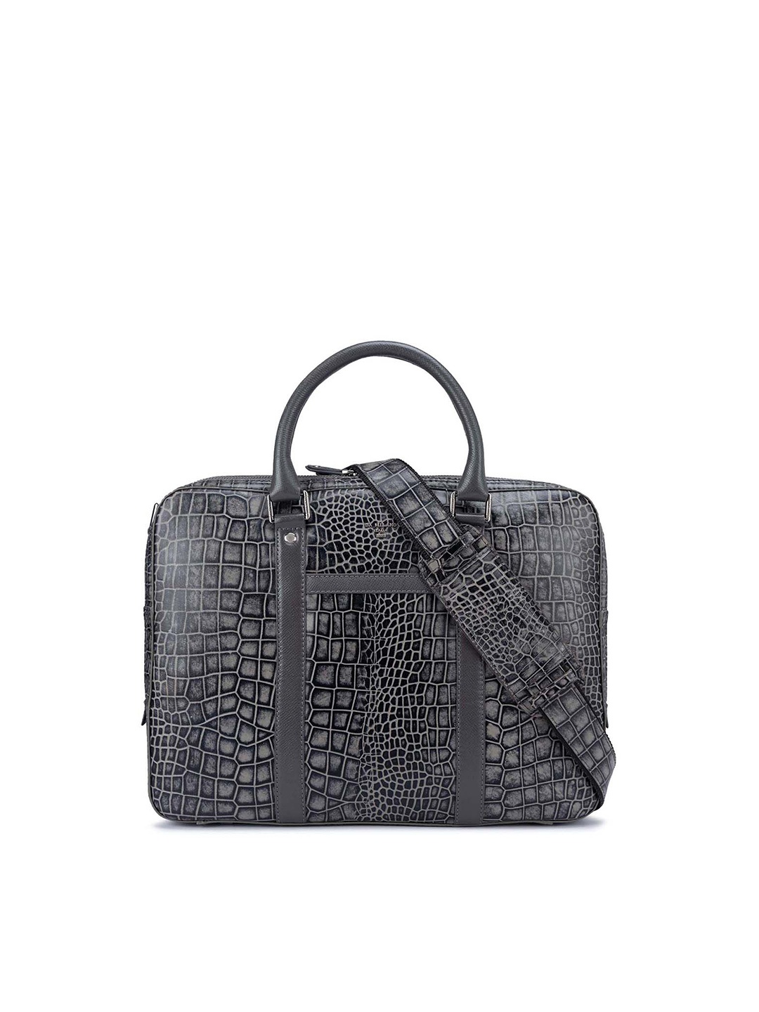 

Da Milano Unisex Textured Leather Laptop Bag, Grey