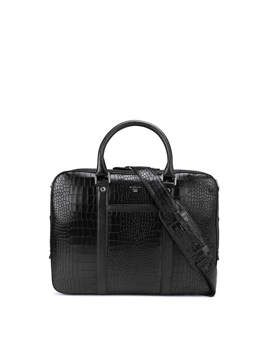 

Da Milano Unisex Textured Leather Laptop Bag, Black