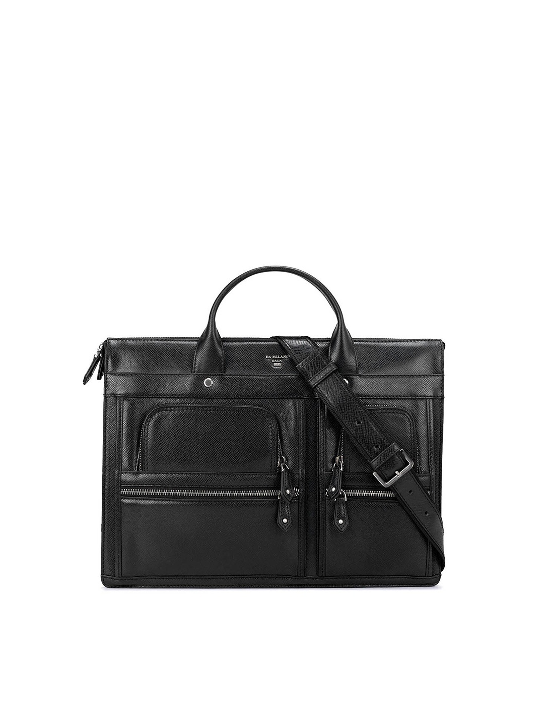 

Da Milano Unisex Textured Leather Laptop Bag, Black