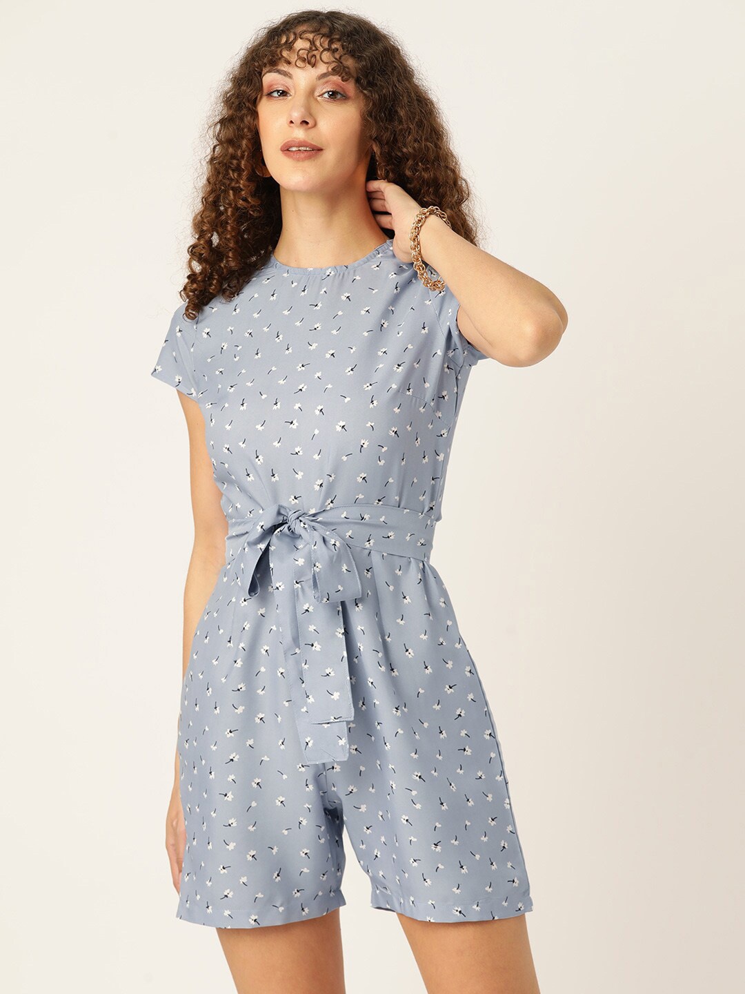 

SIRIKIT Floral Printed Waist Tie-up Playsuit, Grey