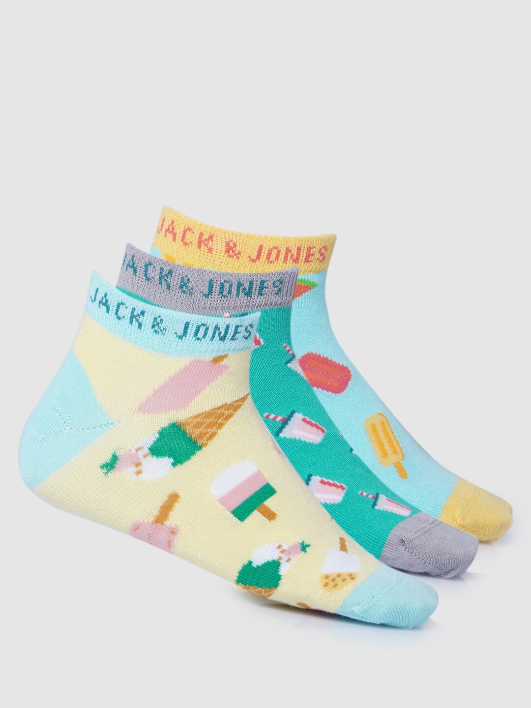 

Jack & Jones Junior Boys Pack Of 3 Patterned Ankle Length Socks, Green