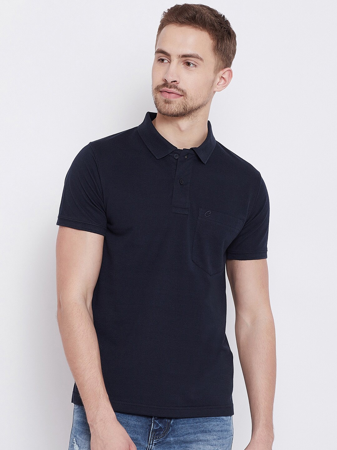 

Camey Polo Collar Pocket Detail Cotton T-shirt, Navy blue