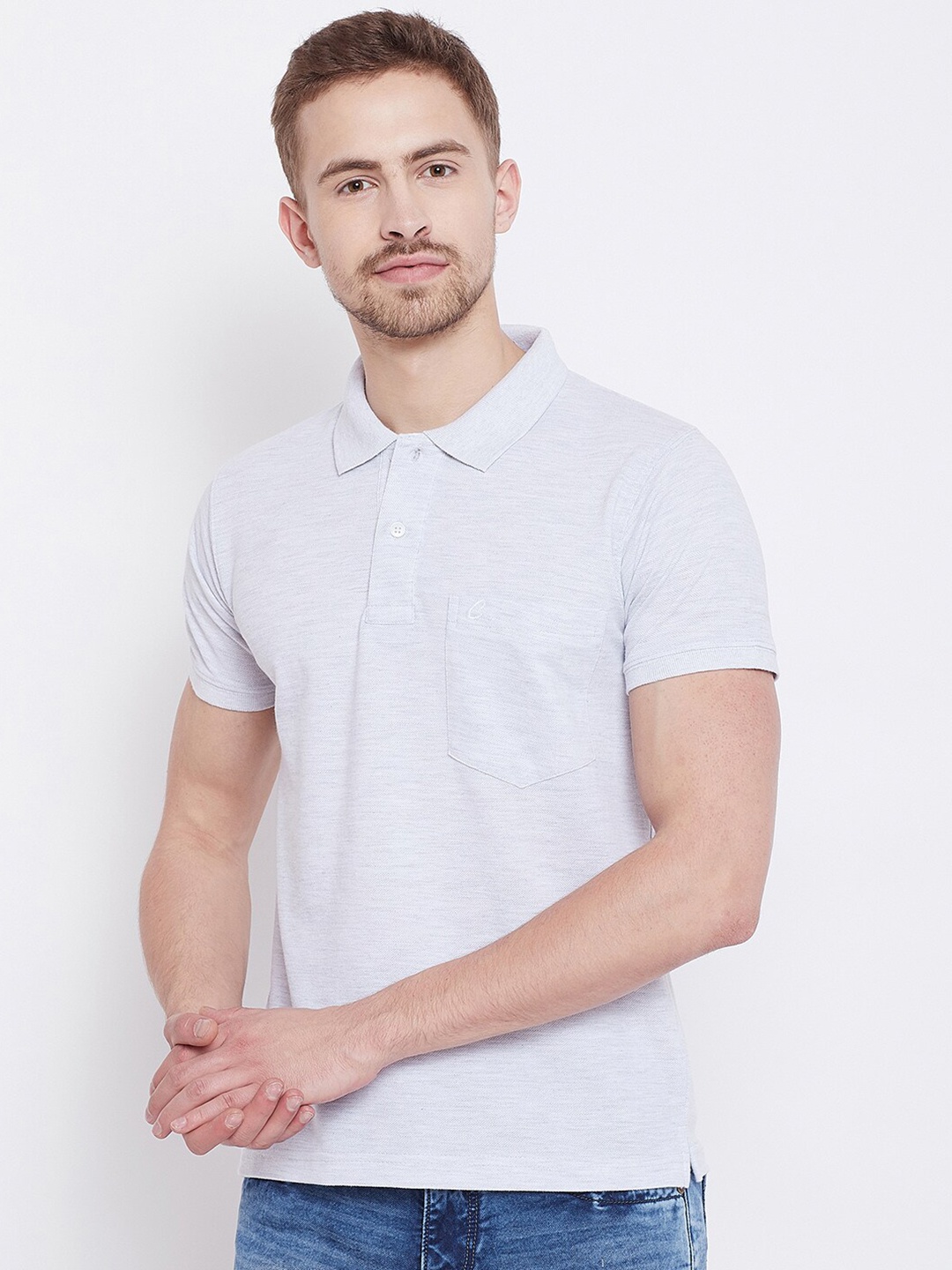 

Camey Polo Collar Cotton T-shirt, Grey melange