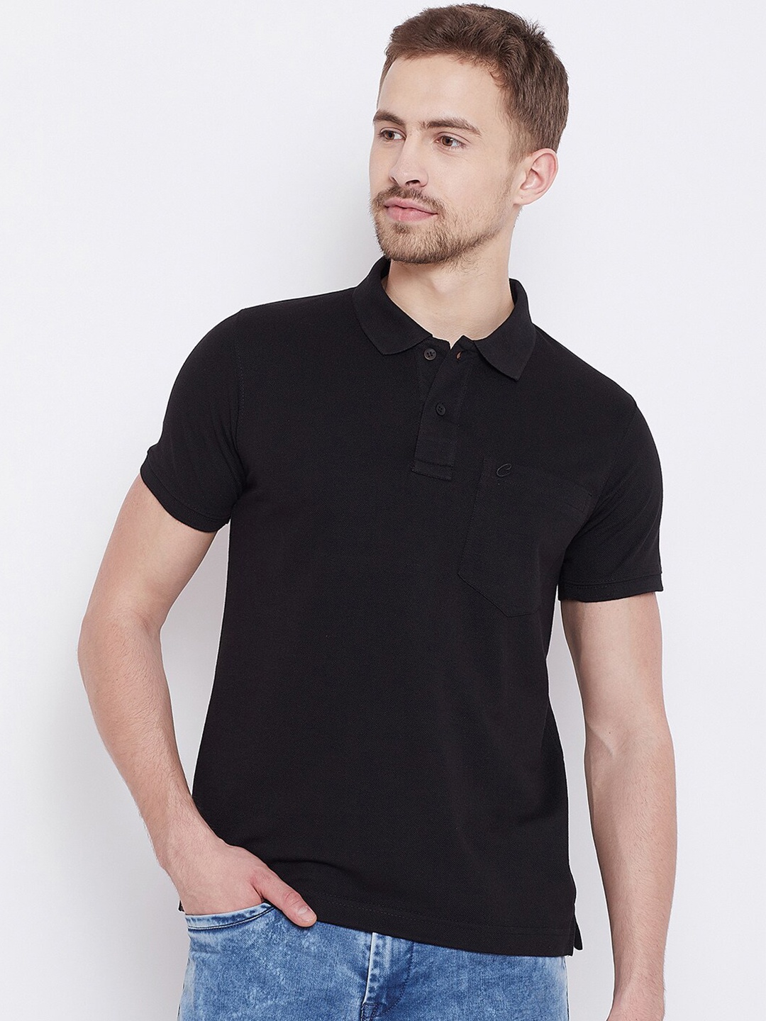 

Camey Men Polo Collar Cotton T-shirt, Black